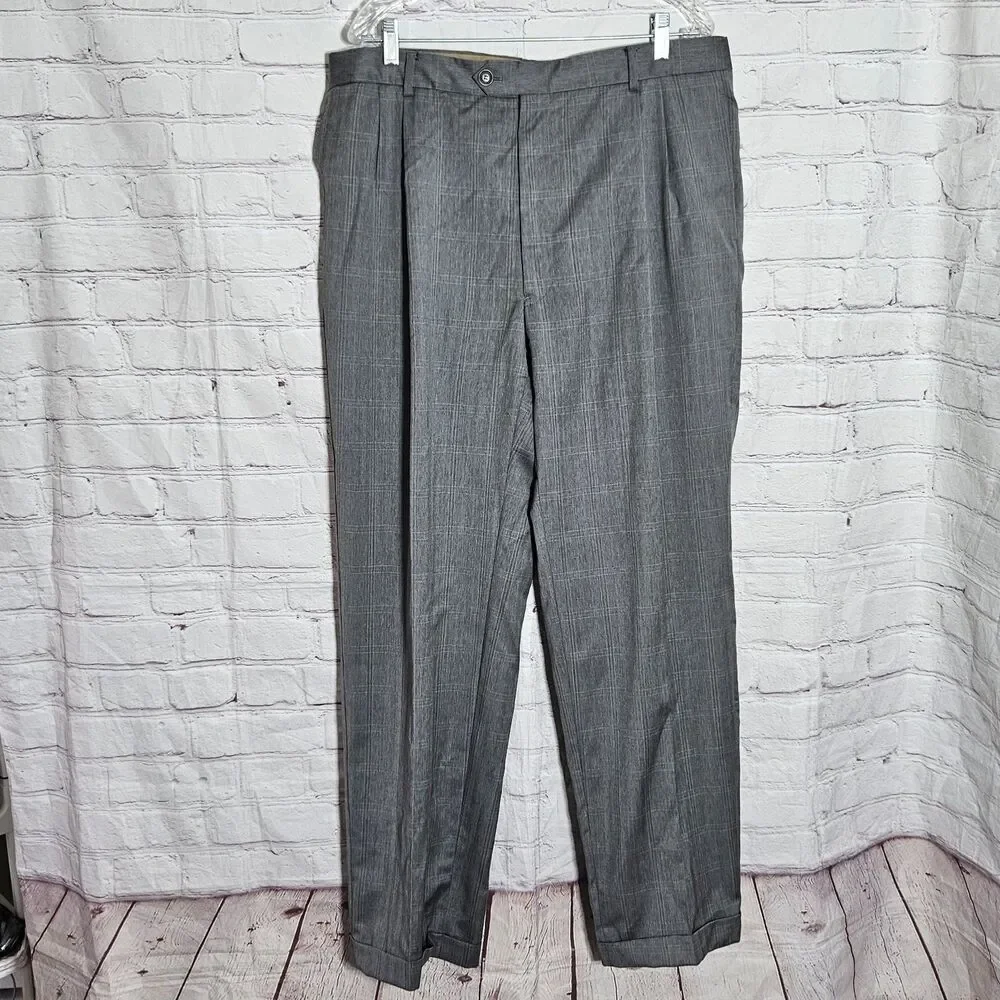 Joseph Abboud Suit Men 46 Wool Lightweight Gray Windowpane Check Pants 36X32
